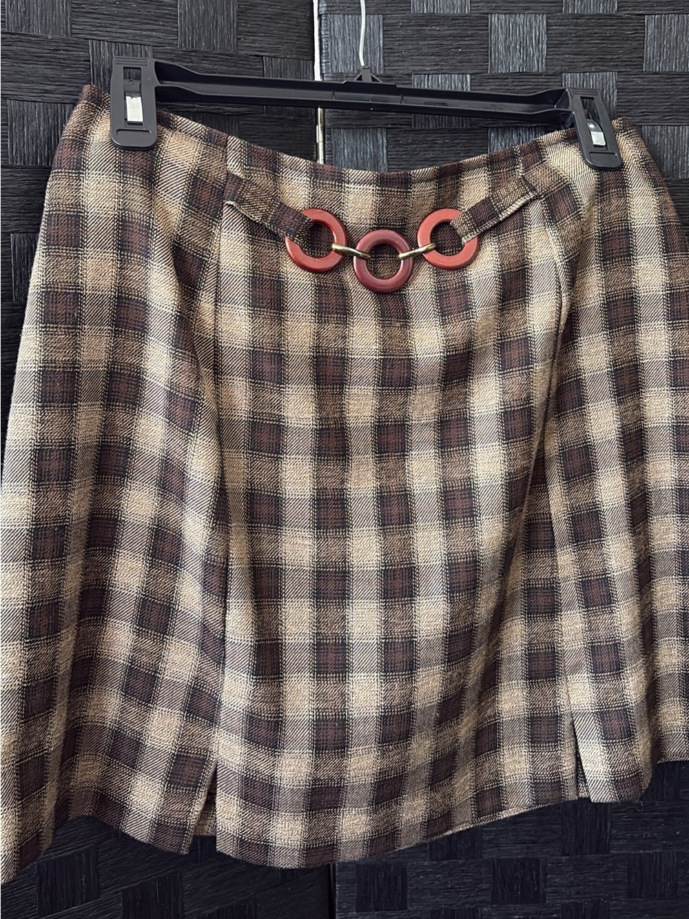 Plaid Mini Skirt in Brown and Tan - Picture 2 of 2
